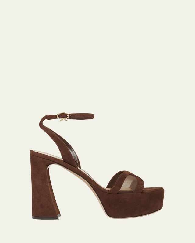 Suede Mesh Platform Sandals
